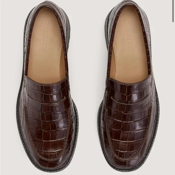 Everlane Lug Loafer NWOB Brown Crocodile Pattern Loafers - Picture 2 of 10